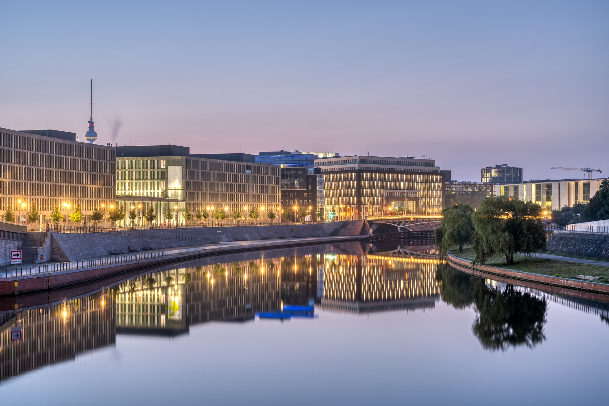 Modern office buildings at the river Spree in Berlin at dawn